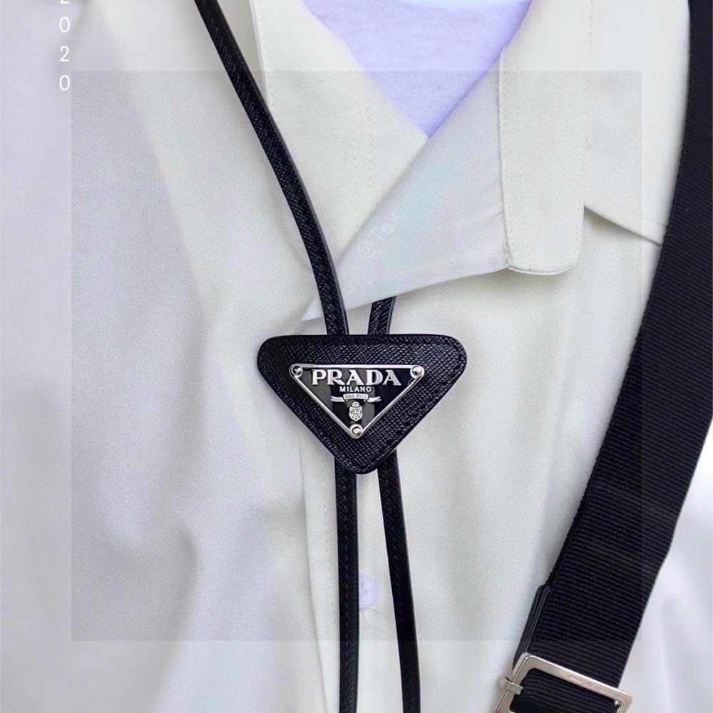 Prada Black Leather Tie Accessory